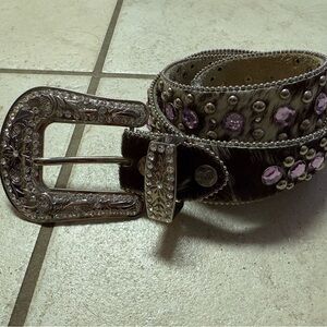 Studded Western Brown Belt with Purple Accents